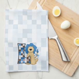 Barn Blue Patchwork Monogram Brev L Kökshandduk