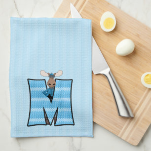 Barn Blue Sticka Skriv ut Monogram Brev M Kökshandduk