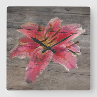 Barn Board Clock Painting Lily Fyrkantig Klocka