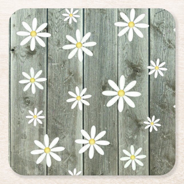 Barn Board Daisy Flower Underlägg Papper Kvadrat (Framsidan)