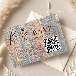 Barn Boho Rustik Träskiva RSVP-kort med QR-kod OSA Kort