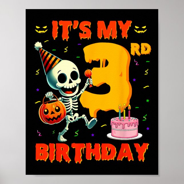 Barn Boo Det är min 3:e födelsedag Halloween Skele Poster (Framsidan)