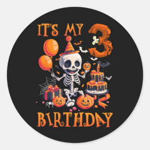 Barn Boo Det är min 3:e födelsedag Halloween Skele Runt Klistermärke