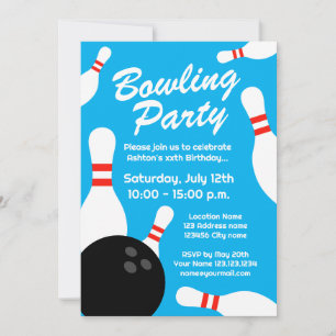 Barn bowling Födelsedagsfest inbjudan-mall Inbjudningar