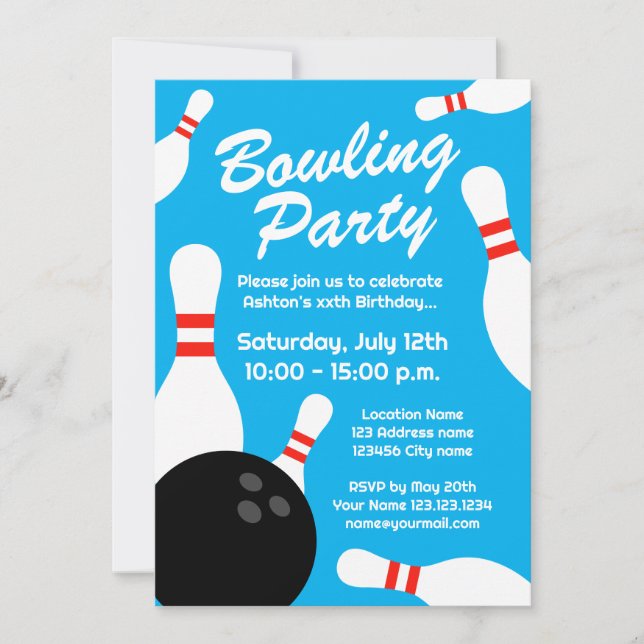 Barn bowling Födelsedagsfest inbjudan-mall Inbjudningar (Framsida)