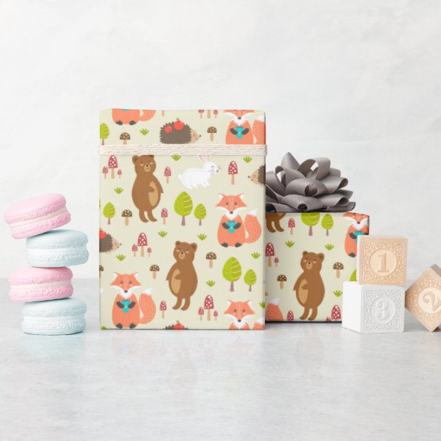 Barn Bra Morgonskogen Djur Fox Bear Bunny Presentpapper (Baby Shower)