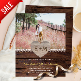 Barn Bröllop | Rustic Wood Snöre Photo Heart budge
