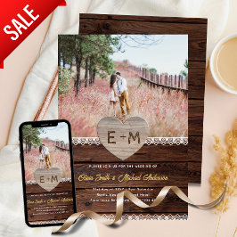 Barn Bröllop | Rustic Wood Snöre Photo Heart Kärle Inbjudningar