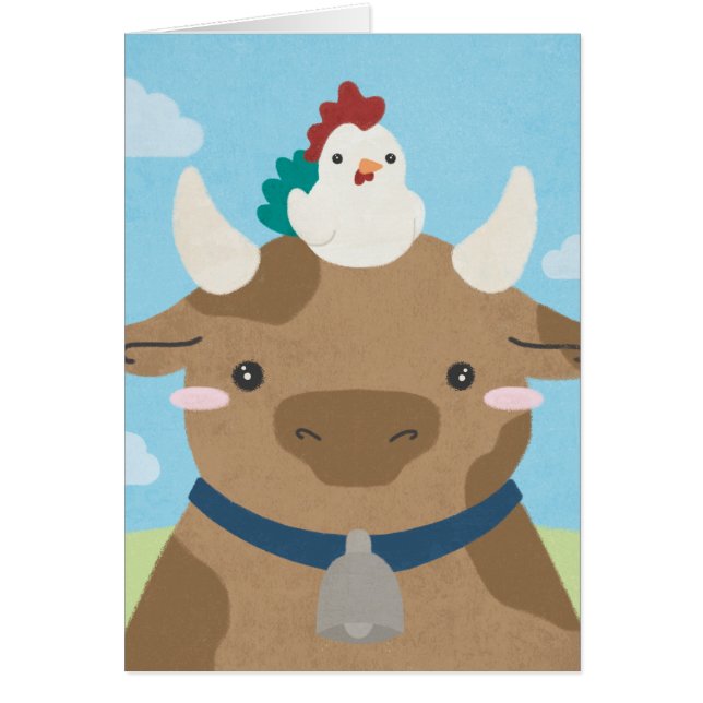 Barn Buddies - Cow & Chick Hälsningskort (Framsidan)