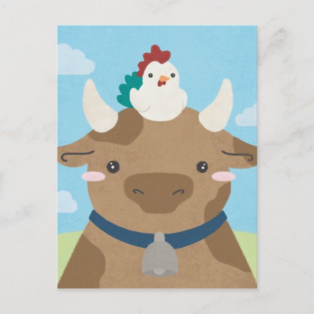 Barn Buddies - Cow & Chick Vykort (Framsida)