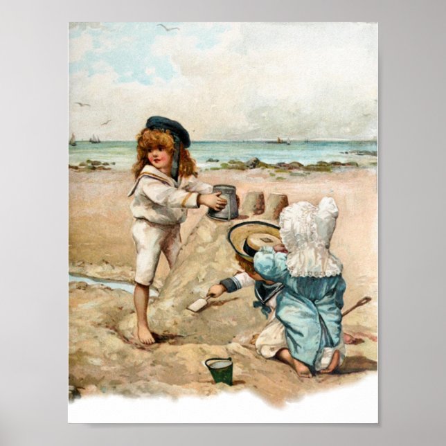 Barn Bygger Vintage Sandcastle Poster (Framsidan)