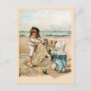 Barn Bygger Vintage Sandcastle Vykort