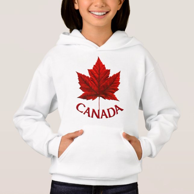 Barn Canada Flagga Hoodie Maple Löv Barn Hoodie Tee (Framsida)
