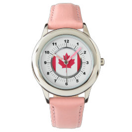 Barn Canada Flagga Leather Strap Watch Armbandsur