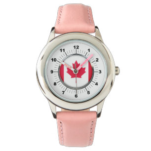 Barn Canada Flagga Leather Strap Watch Armbandsur