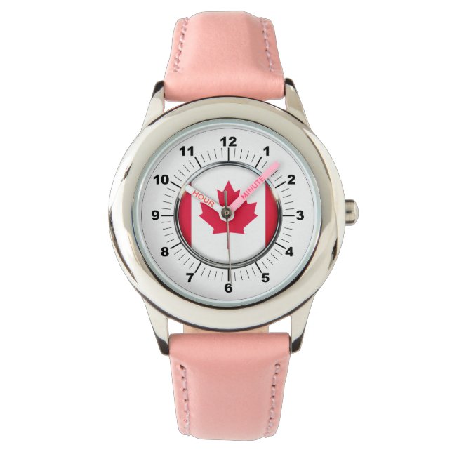 Barn Canada Flagga Leather Strap Watch Armbandsur (Framsida)