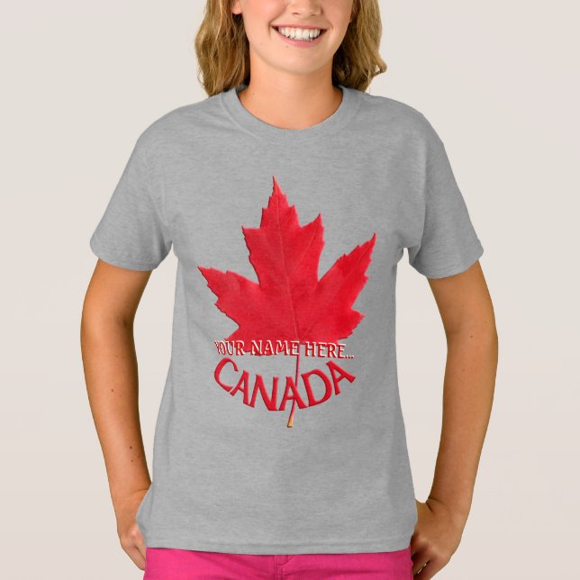 Barn Canada T-shirt Custom Name Maple Löv Shirt (Framsida)