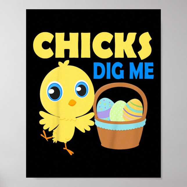 Barn Chickar Gräver mig Påskägg Hunt Basket Funny  Poster (Framsidan)