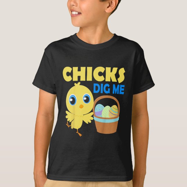 Barn Chickar Gräver mig Påskägg Hunt Basket Funny  T Shirt (Framsida)