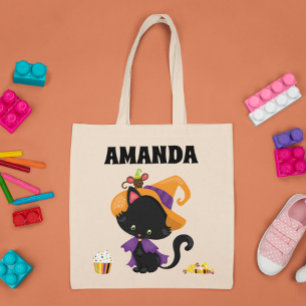 Barn Child Personlig Halloween cat Trick Treat Tygkasse