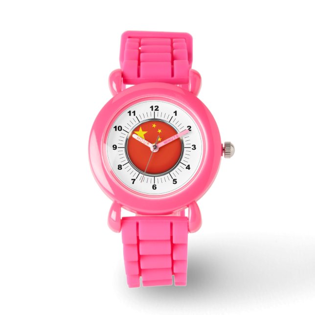 Barn China Flagga Rosa Glitter Strap Watch Armbandsur (Framsida)