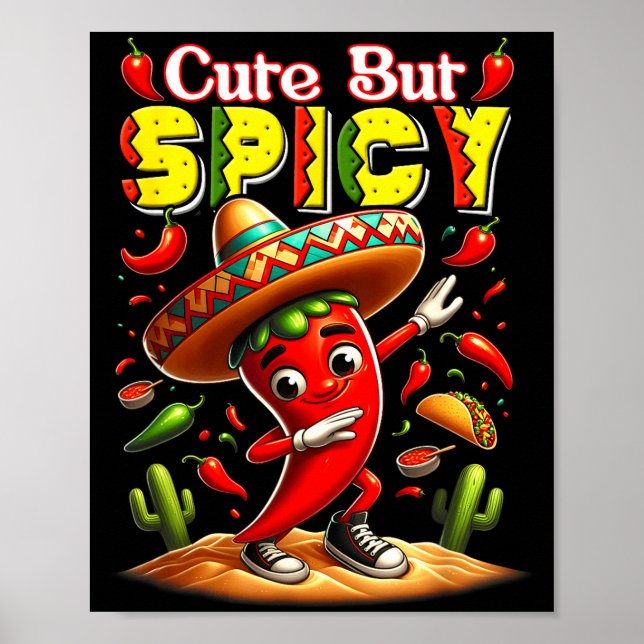 Barn cinco de mayo mexikansk söt men kryddig chili poster (Framsidan)