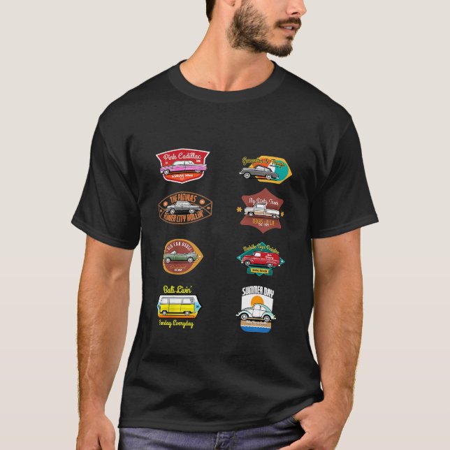 Barn Classic Cars Badges Boys T Shirt (Framsida)