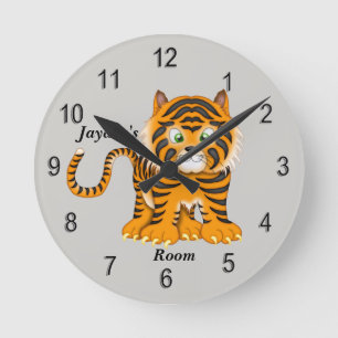 Barn Clock Cute Baby Tiger Rund Klocka
