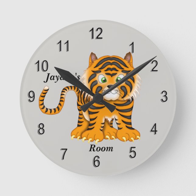 Barn Clock Cute Baby Tiger Rund Klocka (Framsida)