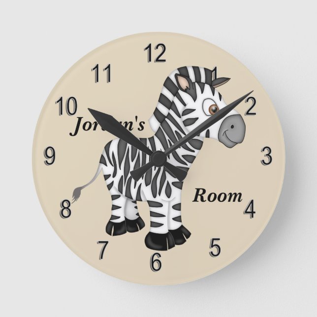 Barn Clock Cute Baby Zebra Rund Klocka (Framsida)