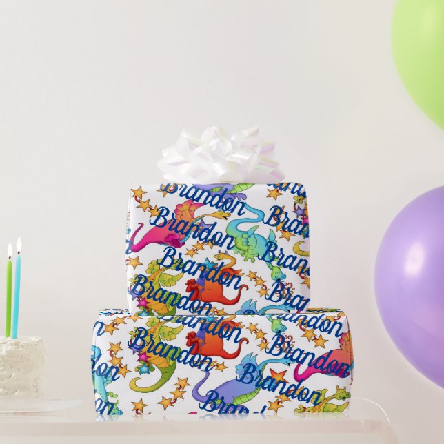 Barn Colorful Dragons Personlig Gift Papper Presentpapper (Festgåvor)