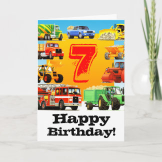 Barn Construction Lastbil 7:e Birthday Kort