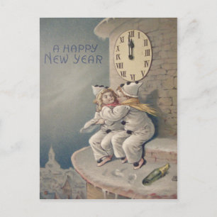 Barn Costume Clock Torn Midnight Vykort