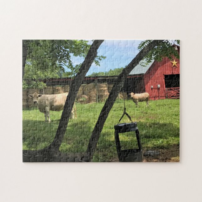 Barn & Cows, Rural North Carolina Kanvastryck Mou Pussel (Horisontell)