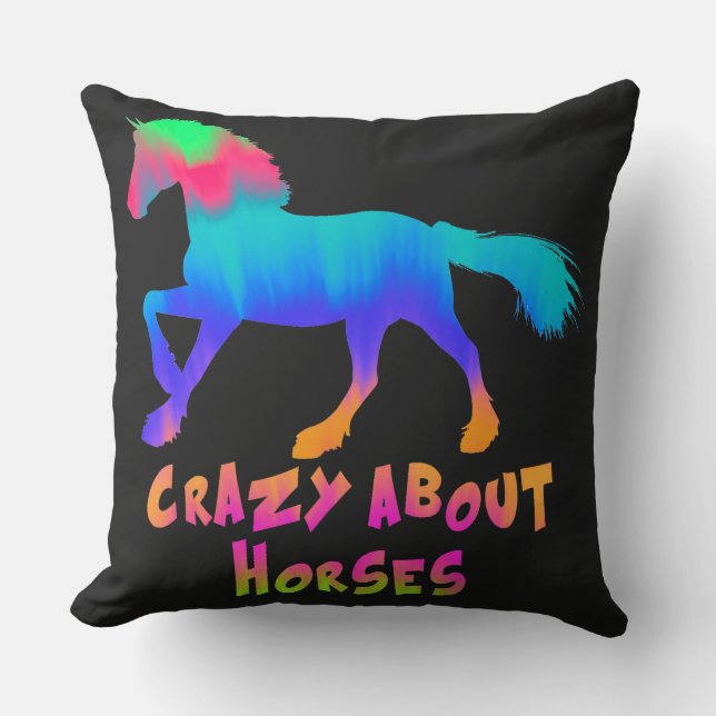 Barn "Crazy about Horses" Tropical Tie-Dye Kudde (Framsida)