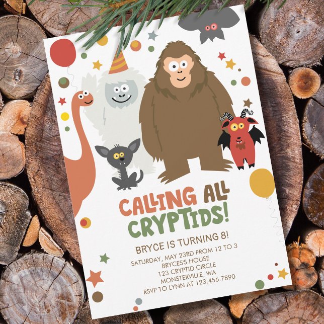 Barn Cryptid Birthday-inbjudan Inbjudningar (Kids Cryptid Birthday Invitation)