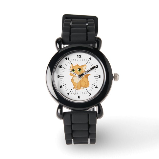 Barn Cute Cat Silver Glitter Strap Watch Armbandsur (Framsida)