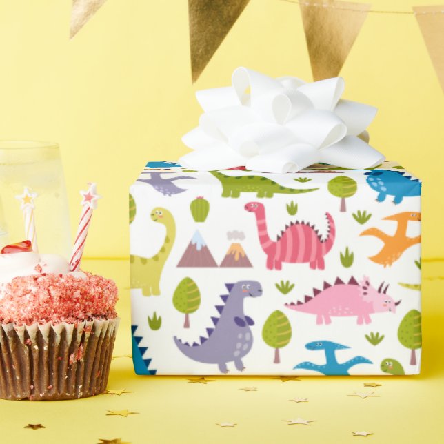 Barn Cute Colorful Dinosaurs Presentpapper (Födelsedagsfest)