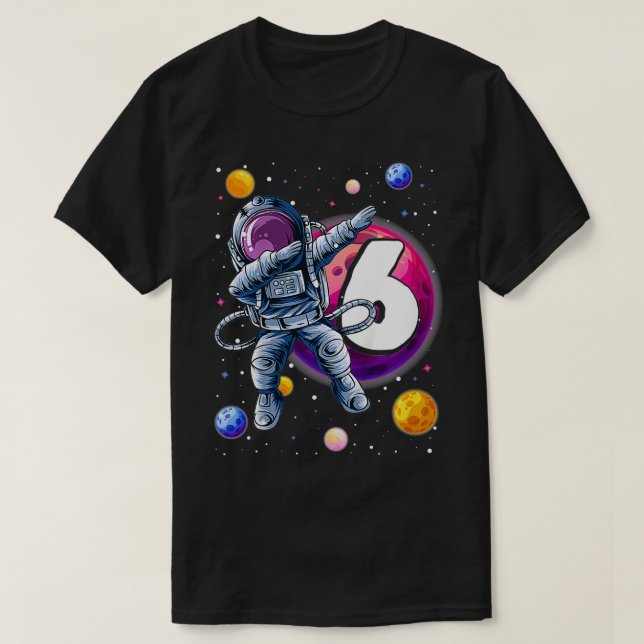 Barn Cute Dabbing Little Astronaut 6 år gammal 6e T Shirt (Design framsida)
