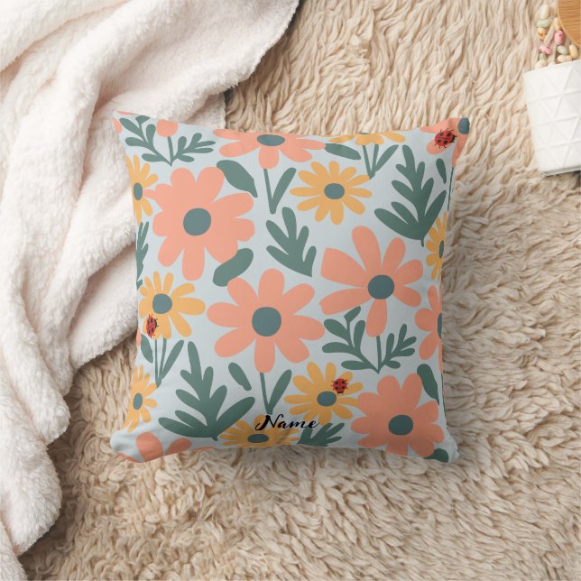 Barn Cute Ladybug Polka punkt Daisy Flower Mönster Kudde (Filt)