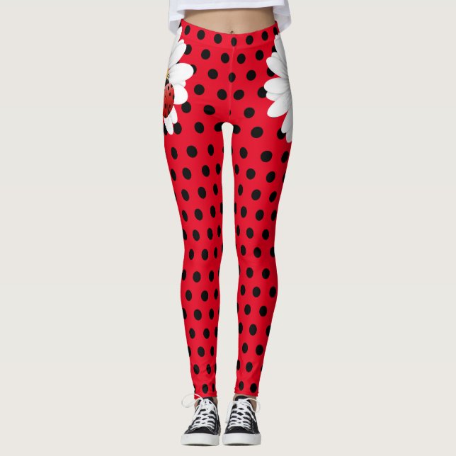 Barn Cute Ladybug Polka punkt Daisy Flower Mönster Leggings (Framsida)