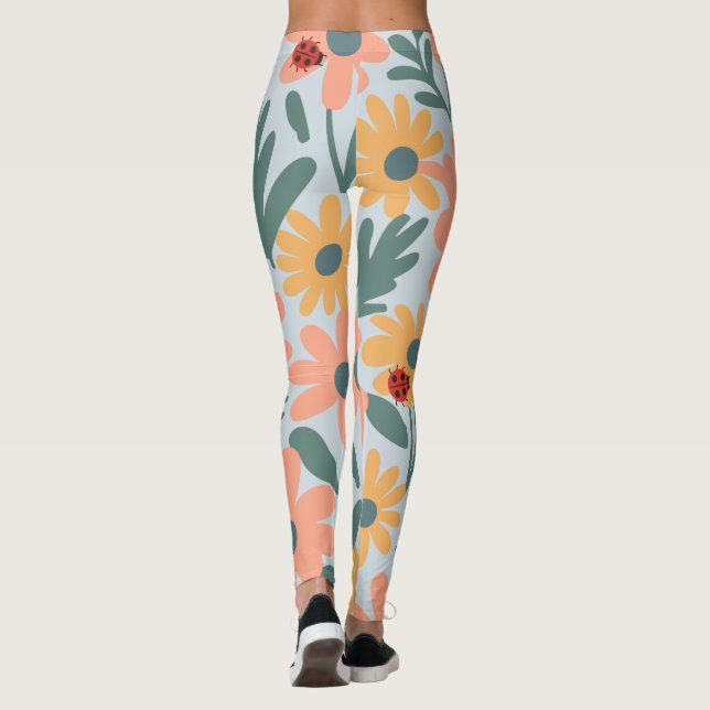 Barn Cute Ladybug Polka punkt Daisy Flower Mönster Leggings (Baksida)