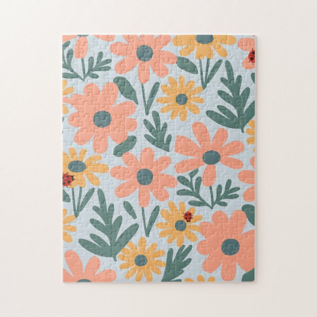 Barn Cute Ladybug Polka punkt Daisy Flower Mönster Pussel (Vertikal)