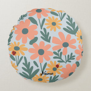 Barn Cute Ladybug Polka punkt Daisy Flower Mönster Rund Kudde