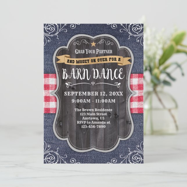 Barn Dance Denim Wood Rustic-inbjudan Inbjudningar (Stående Fram)