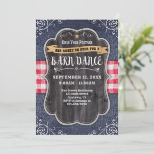 Barn Dance Denim Wood Rustic-inbjudan Inbjudningar