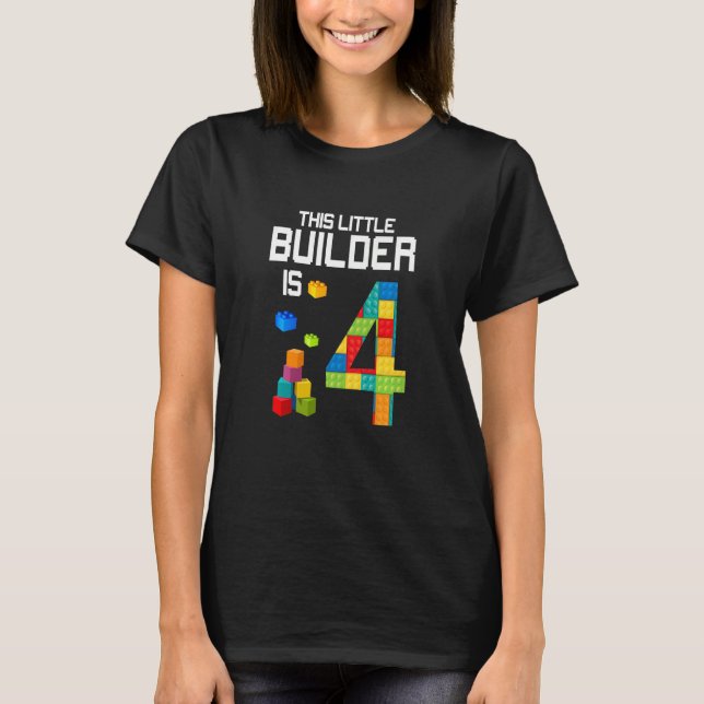Barn Den här lilla byggaren är 4 Byggande blockfåg T Shirt (Framsida)