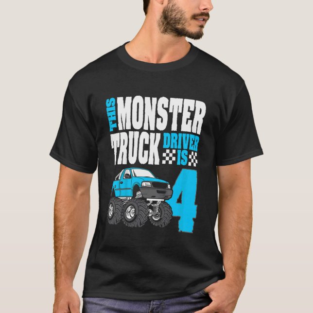 Barn Den här monsterdrivrutinen Lastbil är 4 på fö T Shirt (Framsida)