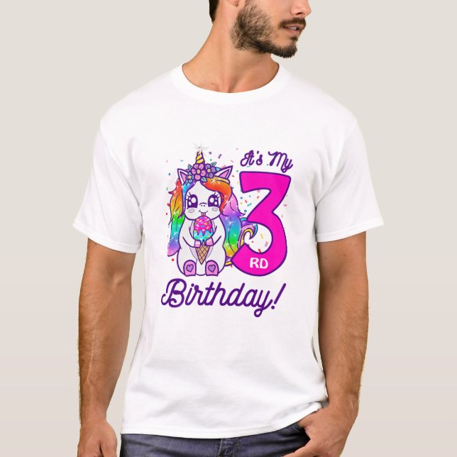 Barn Det är min 3:e födelsedag Ice Cream Rainbow U T Shirt (Framsida)