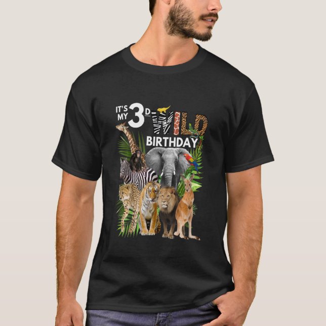 Barn Det är min 3 Vild Birthday Safari Animals Zoo T Shirt (Framsida)